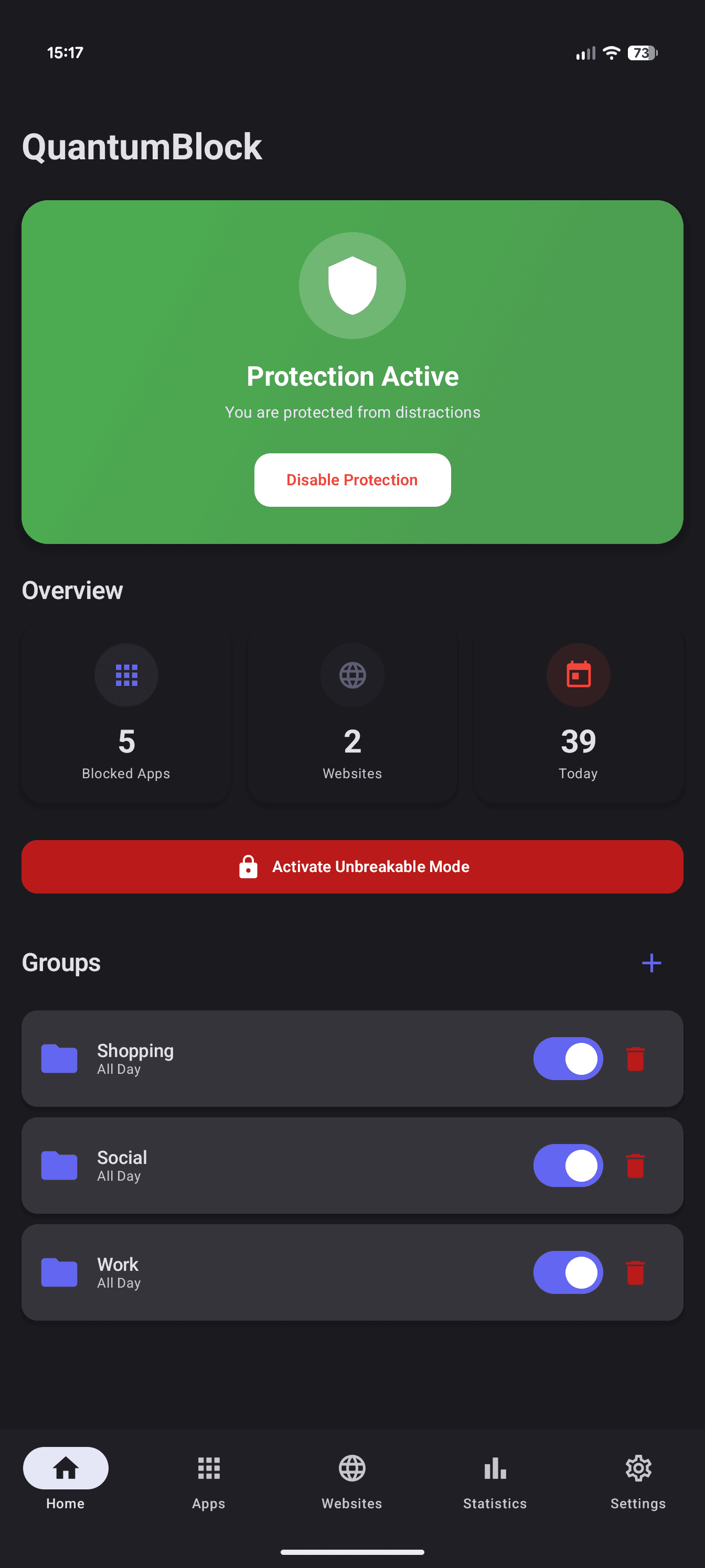 QuantumBlock App Interface